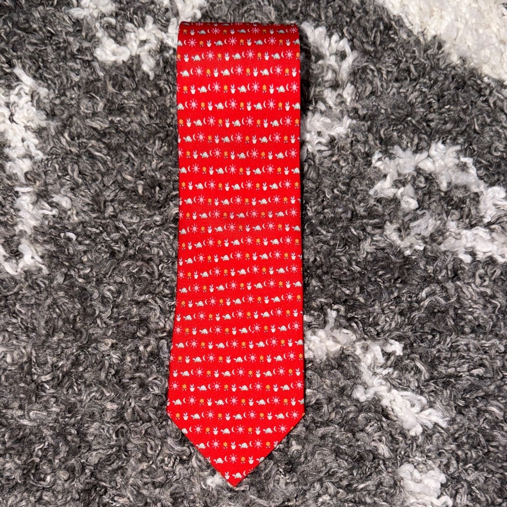 NWOT Salvatore Ferragamo Plant Turtle Sun Flower Moon Red Pattern Men's Silk Tie